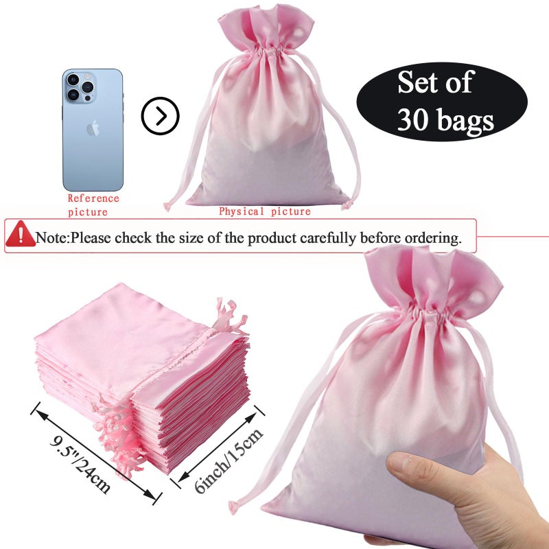Generic Brands AKLVBL 30 Pack 6 x 9.5 Inches Pink Satin Gift Bags, Jewelry Drawstring Pouch, Wedding Favor Bags, Baby Shower Bags, silk bag - Image 2